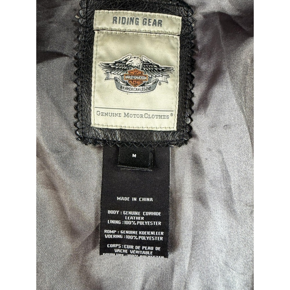 Harley Davidson Jacket Womens Medium Black Leather Motorcycle Rhinestone Zip - Picture 6 of 14